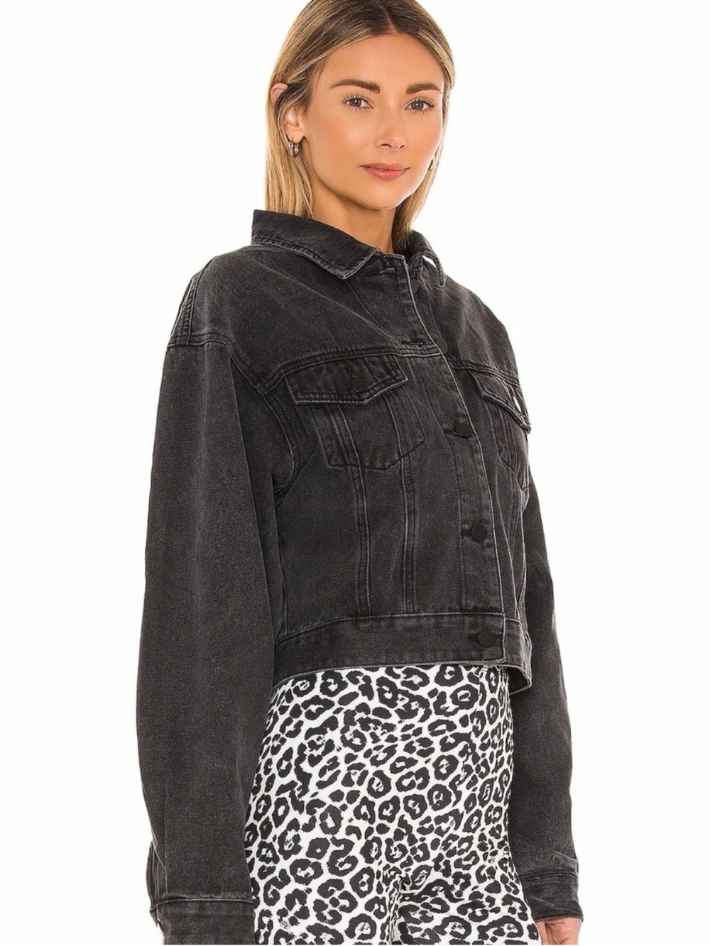 Washed Black Cropped Denim Jacket - Women